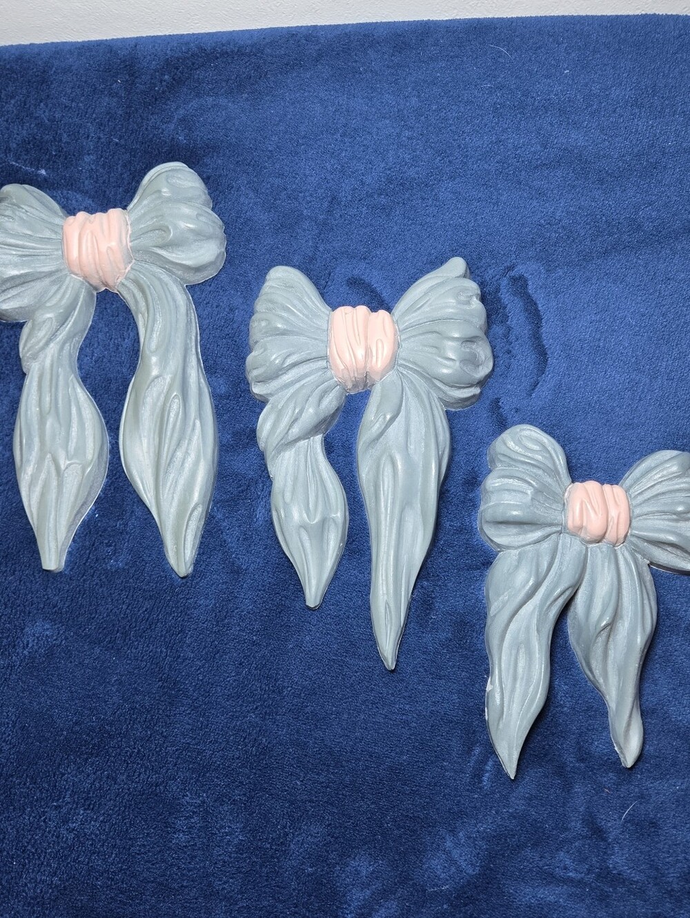 VTG 90's Set of 3 Country Blue & Pink Bows Homco Wall Hangings Decor Cottage
